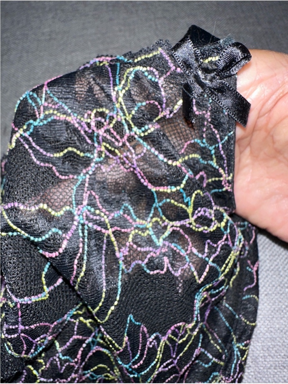 Black Lace Balconette Bra with Multicolor Embroidery 40DDD - Picture 6 of 6